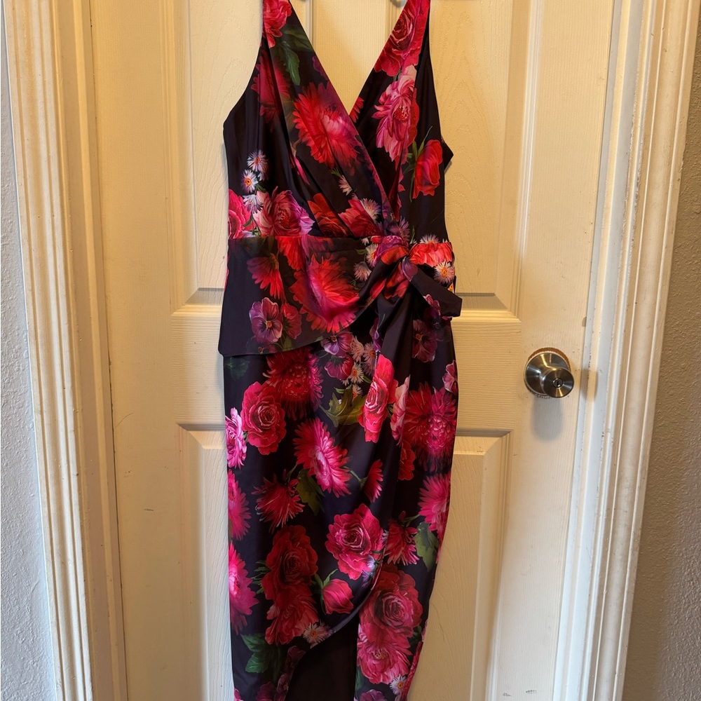 Express Asymmetrical Floral Dress - Pink and Red